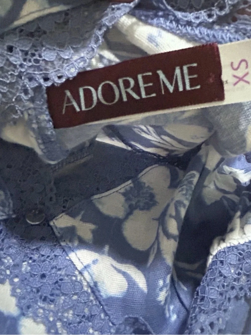 Adore Me Floral Lace Trim Nightgown Chemise Dress Blue White XS Cottagecore